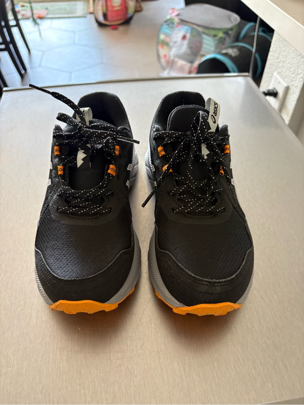 Asics Womans Black and Orange Trail Sneakers